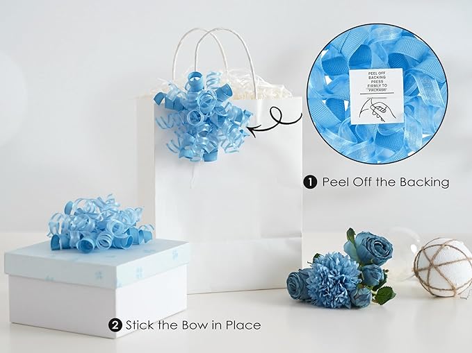 HUIHUANG Blue Bows for Gift Wrapping Baby Blue Gift Bows 5 inch x 8 Counts - Image 3