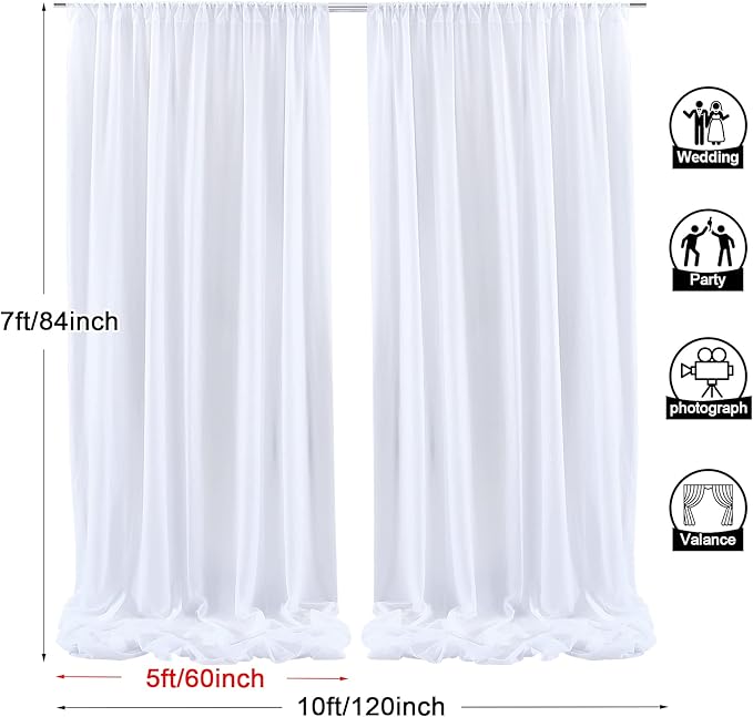 PARTISKY 10x7ft White Chiffon Backdrop Curtains - Image 2