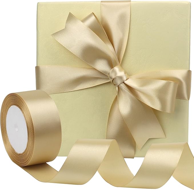 Champagne Solid Satin Ribbon 1-1/2 Inch 25 Yards Solid Polyester Fabric Ribbon - Image 5
