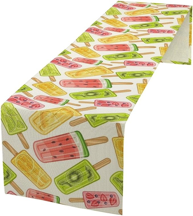 Ce Cream Table Runner, Cold Fruity Popsicles Summer Sweet Seasonal Dinner Runner by SHElifestyle