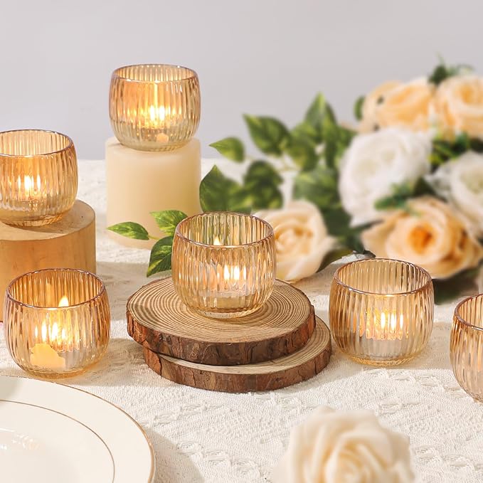 Set of 6 Ribbed Glass Votive Candle Holders, and Home Decor - Image 8