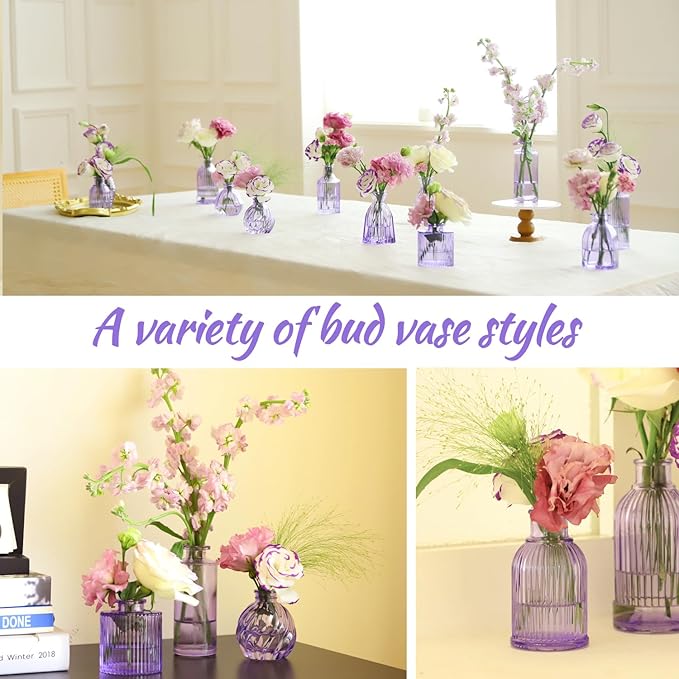Glass Bud Vases Set of 12, Small Purple Vase Glass Vases - Image 5