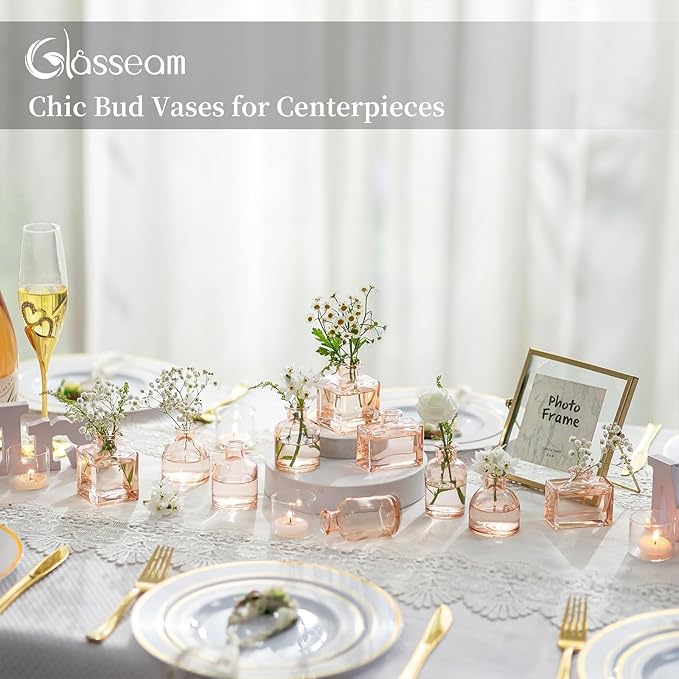 Glasseam Mini Bud Vases for Centerpieces: Clear Small Flower Vase Set of 20 - Image 3