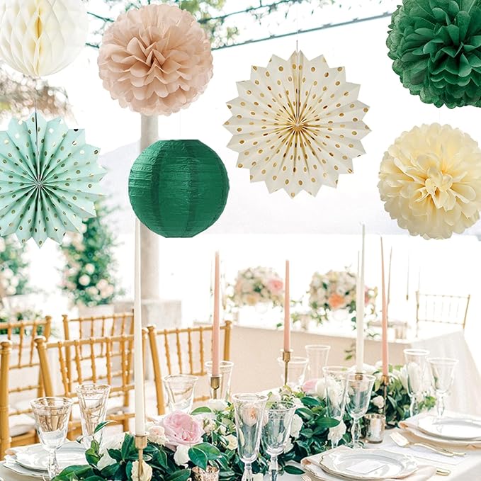 Olive-Sage Green Champagne-Gold Party-Decorations Lanterns - Image 7