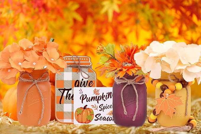 Thanksgiving Decorations Mason Jar, Farmhouse Harvest Thanksgiving Table Decor - Image 7