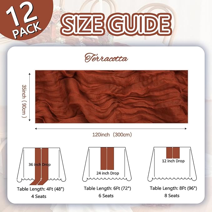12 Pack Fall Thanksgiving Table Runner Terracotta Cheesecloth 10ft Boho Gauze - Image 2