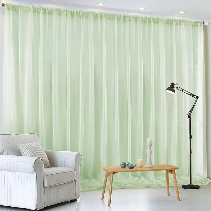 PARTISKY 10x10ft Sage Green Chiffon Sheer Backdrop Curtains, Wrinkle-Free - Image 9