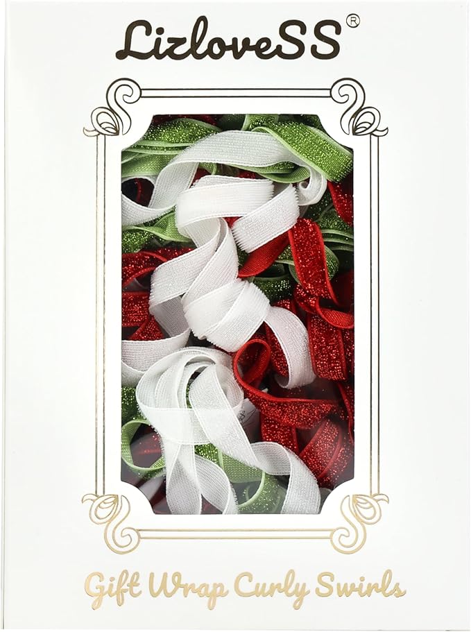 6" Metallic Glitter Red and Lime Green Self Adhesive Curly Ribbon Gift Wrap Bows - Image 7
