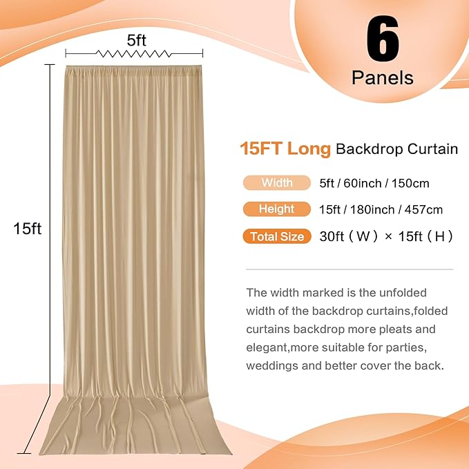 30ft x 15ft Beige Wrinkle Free Backdrop Curtains - Image 2
