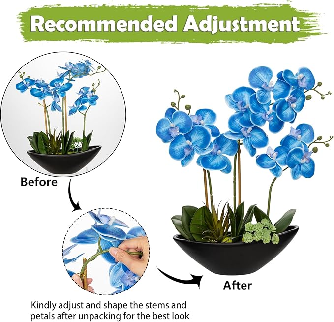 Briful Blue Orchid Fake Flowers 17in Artificial Orchid Silk Flowers in Black - Image 4