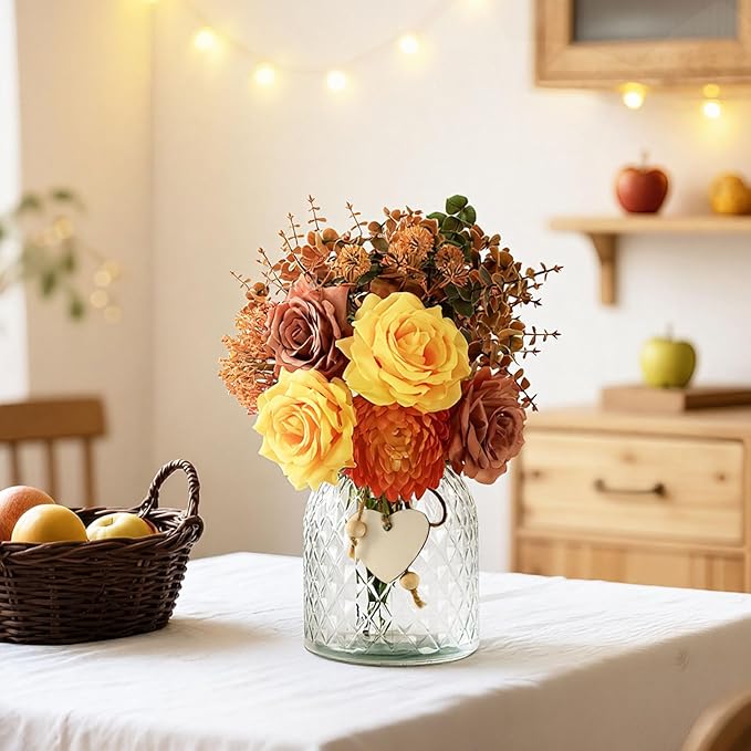 Artificial Fall Flowers in Vase, Faux Plant Floral Centerpiece - Image 2