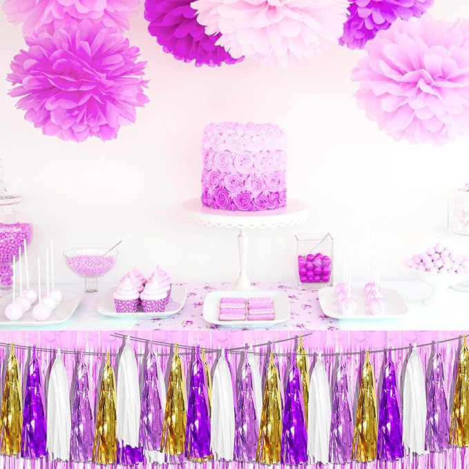 3P Purple-Gold Party Decoration Tassel Garland, Tassels Banner Streamers - Image 6