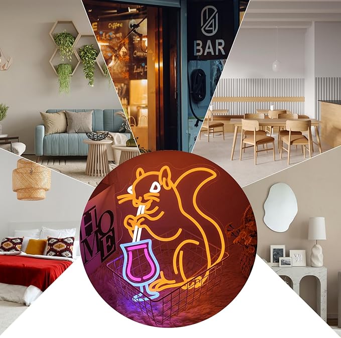 Squirrel Cocktail Neon Sign for Wall Decor, USB Powered Animal Cocktail Bar Led - Image 6