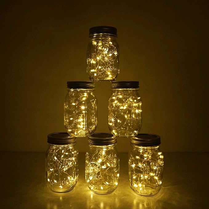 Decorman Solar Mason Jar Lid Lights, 6 Pack 20 LED Waterproof String Fairy Star - Image 5
