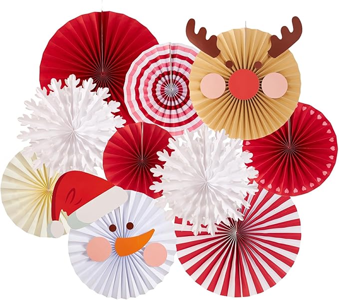 Christmas Hanging Paper Fans Decoration Red White Xmas Snowman Party Ceiling by EasyJoy