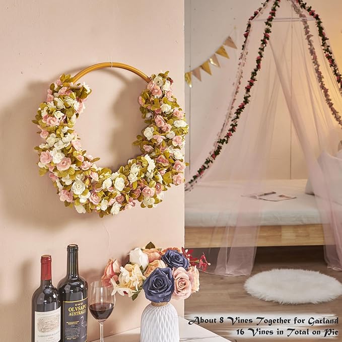 8 Pcs x 8.2 ft Flower Garland Artificial Rose Vine Flowers - Image 8