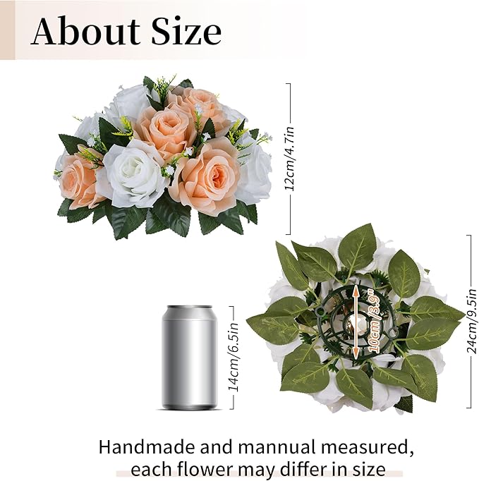 BLOSMON Rose Flower Balls Centerpieces: 6pcs 9.5 Inch Peach Fuzz Fake Flowers - Image 6