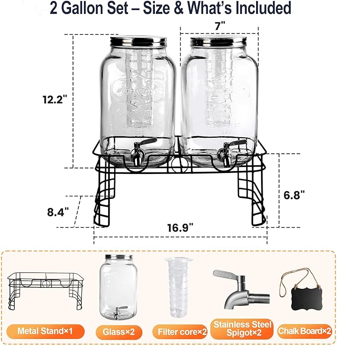 2 Gallon Drink Dispensers for Parties, 2 Pack Beverage Dispensers - Image 2