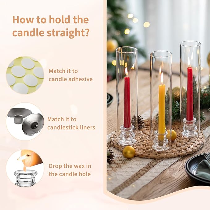 NUPTIO Taper Candle Holders Glass: Set of 2 Clear Hurricane Candlestick Holder - Image 5