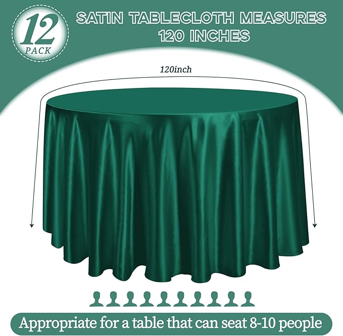 12 Pack 120 Inch Hunter Green Satin Tablecloth - Image 2