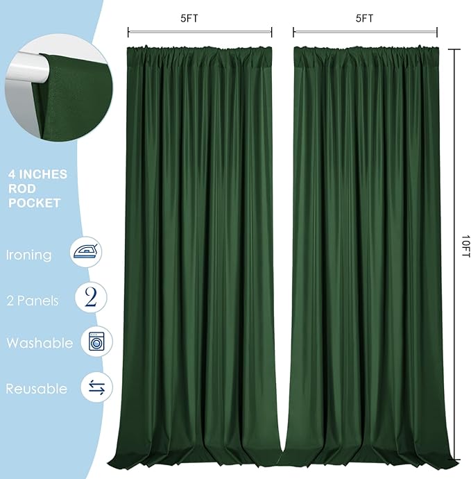 Sugargirl 10x10FT Green Backdrop Curtains Polyester Photo Backdrop Drapes - Image 5
