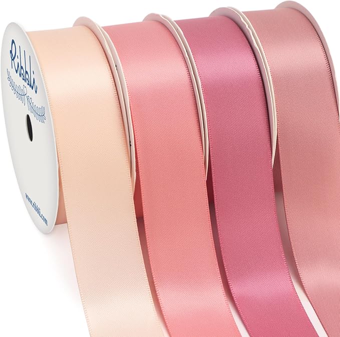 Ribbli Dusty Rose Satin Ribbon 1 Inch x 4 Rolls Total 40 Yards- Pink/Rose by Ribbli