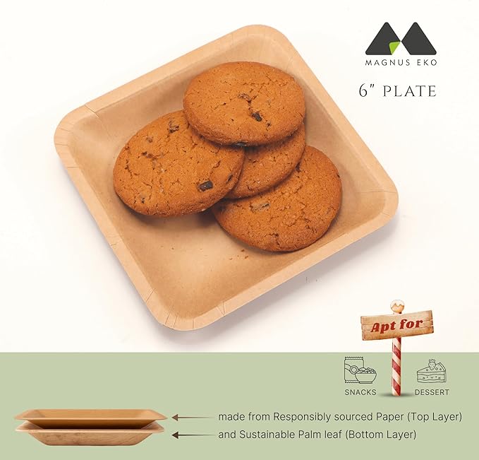 magnus EKO Kraftware | 6 Inch Square Plates 50 Pcs | Disposable Plates | Like - Image 3
