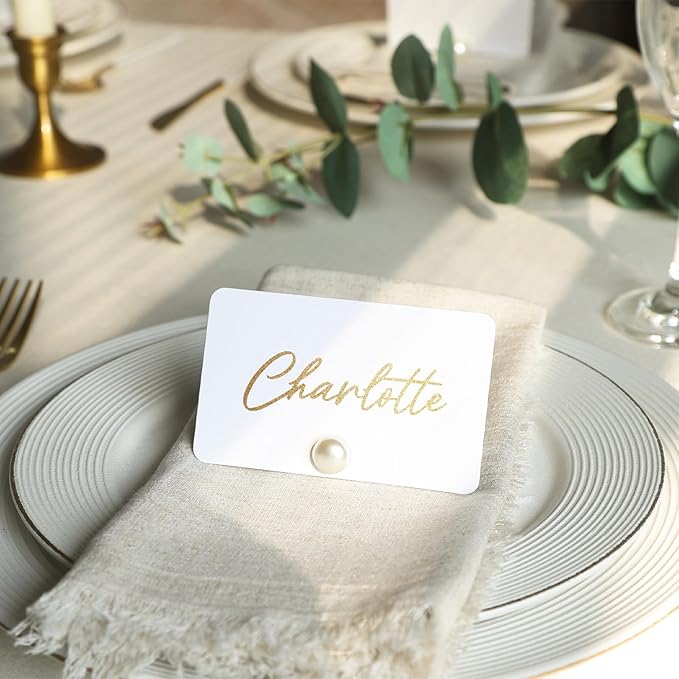UNIQOOO 24Pcs Decorative Pearl Place Card Holders Bulk, Elegant Ivory Name Card - Image 6