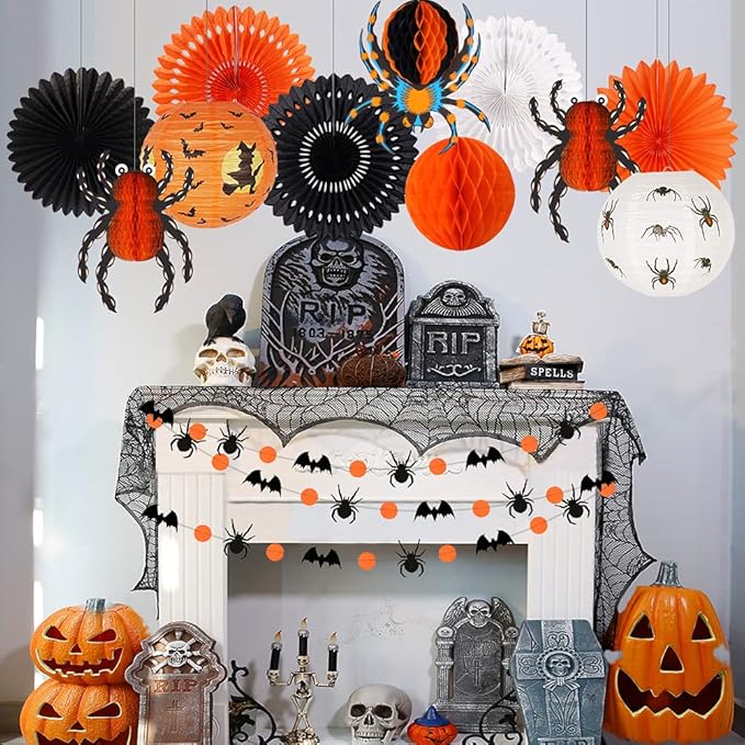 Halloween Party Decorations, Hanging Spider Bat Paper Lanterns Spiders Honeycomb - Image 7