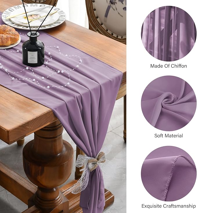 2 Pack 10 Ft Chiffon Table Runner Lavender Gauze Long Table Runners 27x120 - Image 6