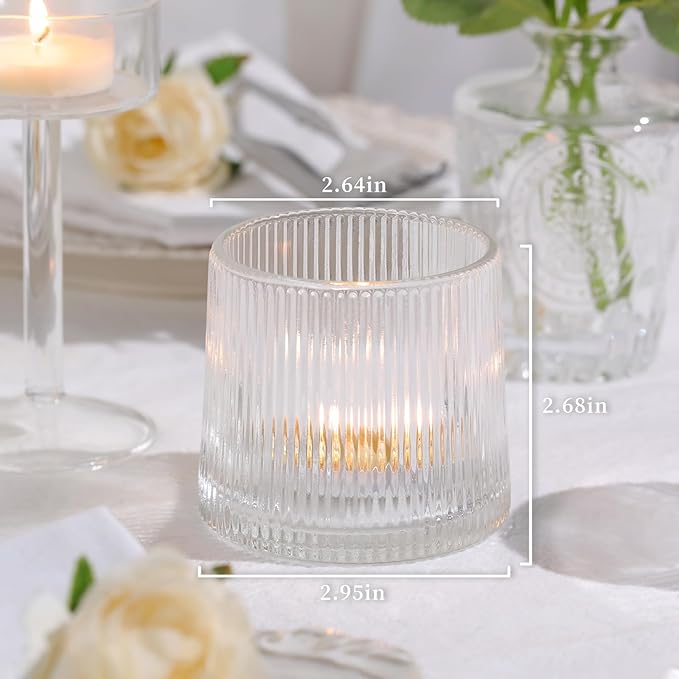 DARJEN Clear Ribbed Tealight Votive Candle Holders Set of 10- Tea Light Candle - Image 6
