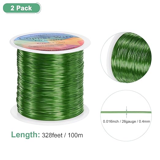 2-Rolls 0.4mm Jewelry Wire, 26 Gauge 328FT Craft Wire Copper Beading Wire - Image 3