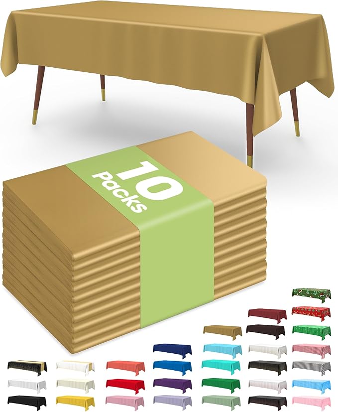 Pureegg Plastic Table Cloth Disposable 10 Pack, 54 x 108 Inch Table Cloths by Pureegg