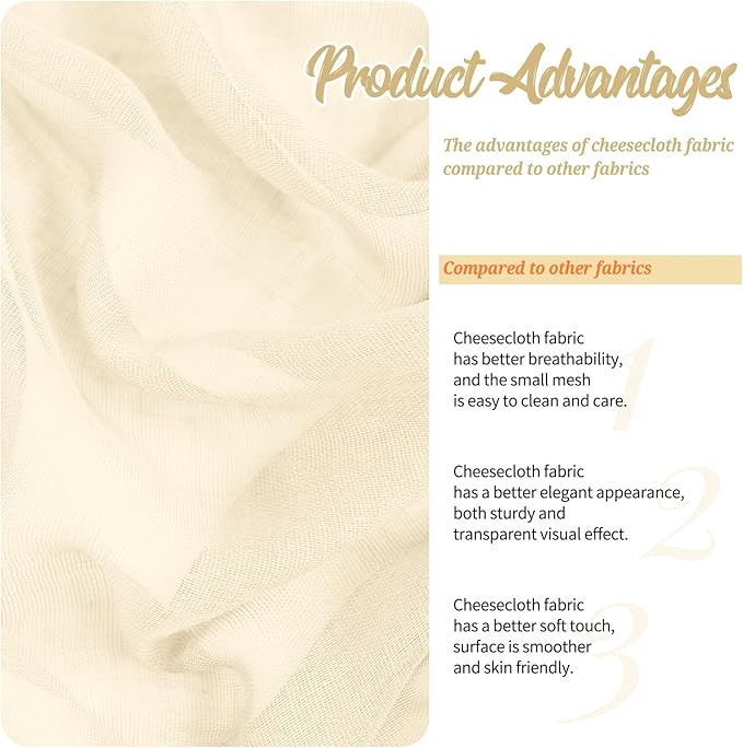 4 Panels Ivory Wedding Arch Draping Fabric Cheesecloth Fabric 35" x20FT Gauze - Image 4