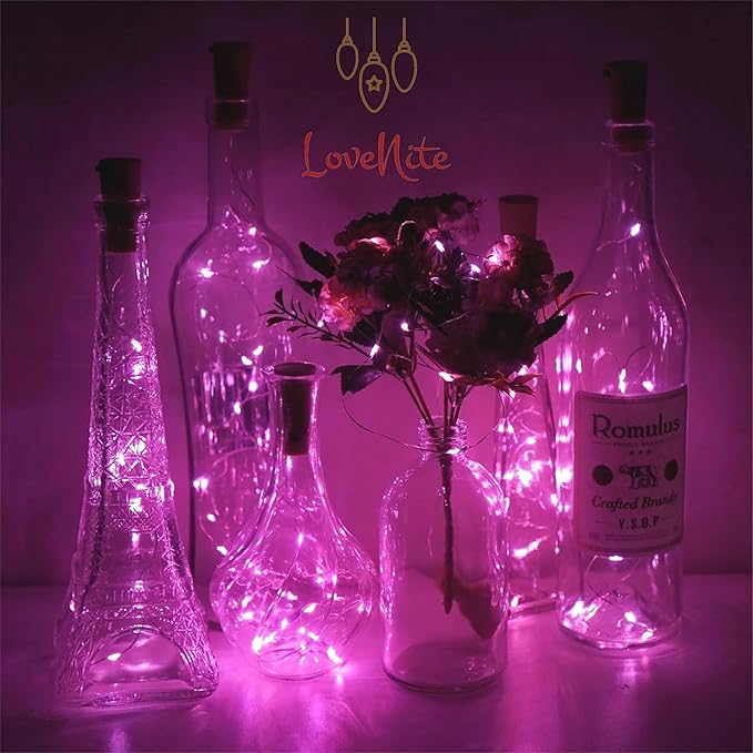 Wine Bottle Lights with Cork, Battery Operated 20 LED Cork Shape Silver Wire - Image 2