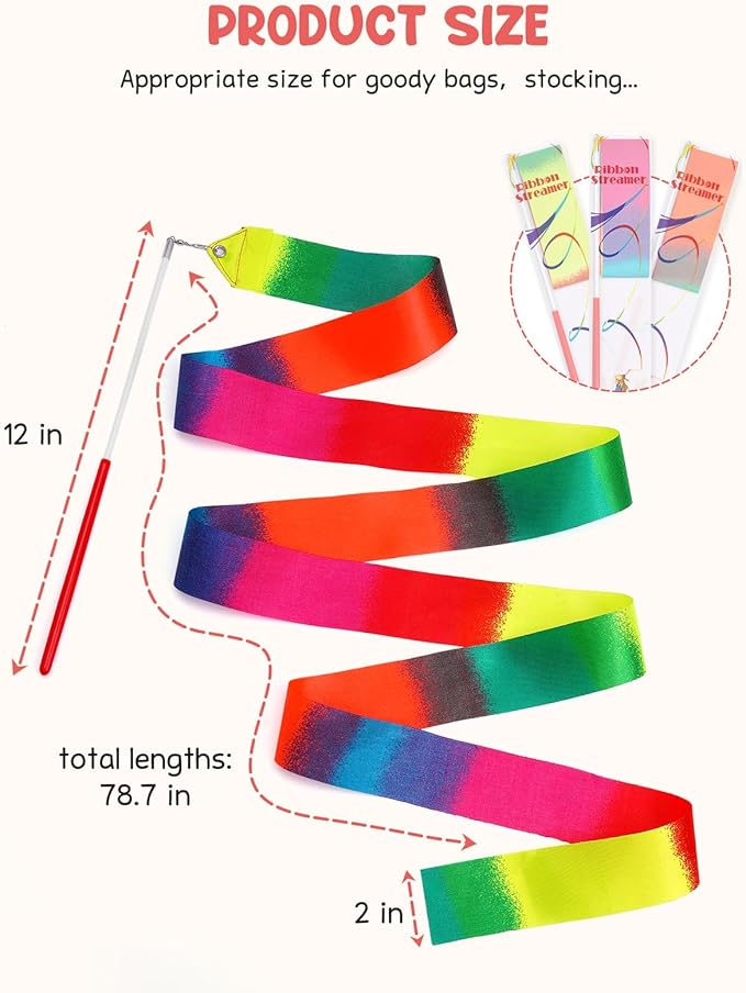 JoyCat 24 Pack Dance Ribbon Streamers, Rainbow Decorations, Goodie Bag Stuffers - Image 3