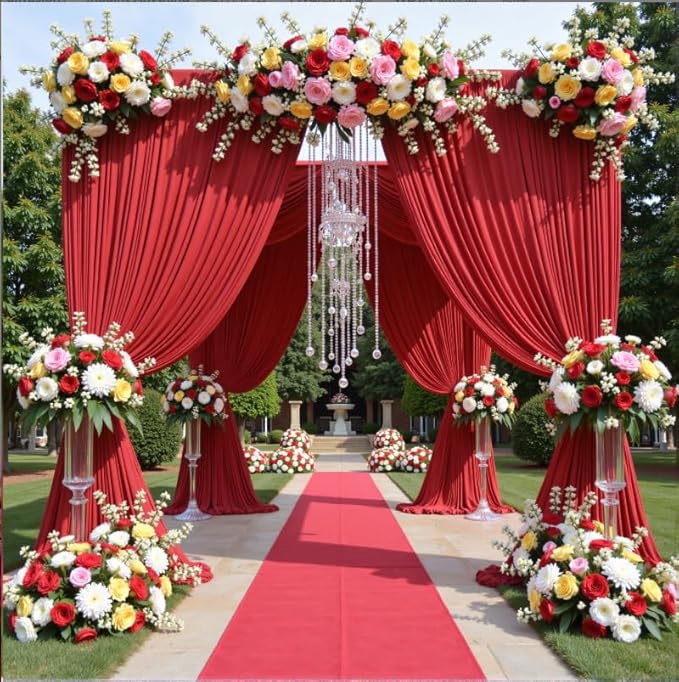 60ftx12ft Wrinkle Free Red Backdrop Curtain, 12 Panels 12FT Height Red Wedding - Image 2