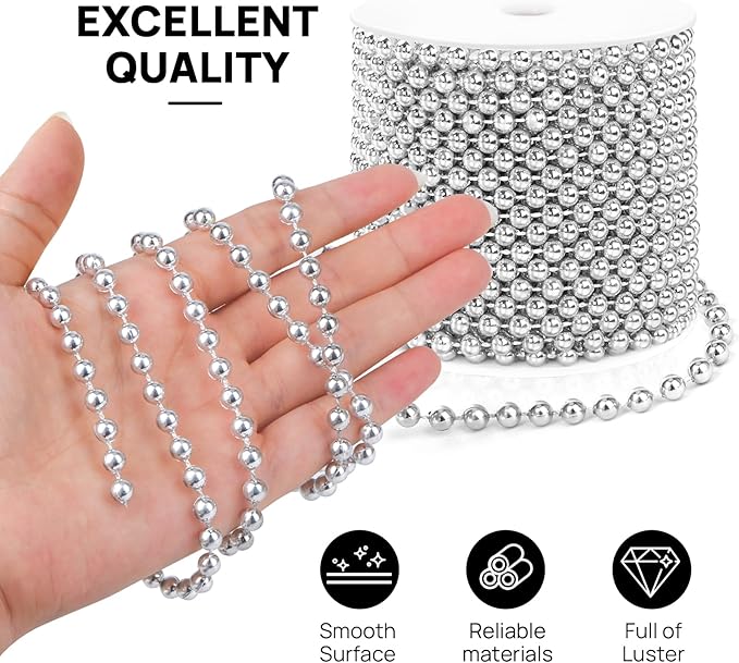 Craft String Pearls 6MM Pearl Bead, 66 Feet Silver Faux Pearl Garland Spool - Image 5