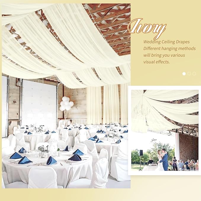 4 Panels Ivory Ceiling Drapes for Wedding 5ftx20ft Sheer Drapery Chiffon Fabric - Image 5