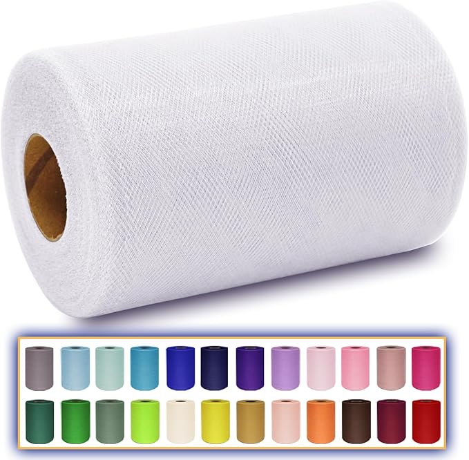 White Tulle Fabric Roll 6 Inch X 300 FT Matte Tulle Ribbon Netting Mesh Spool by MIGLORIA