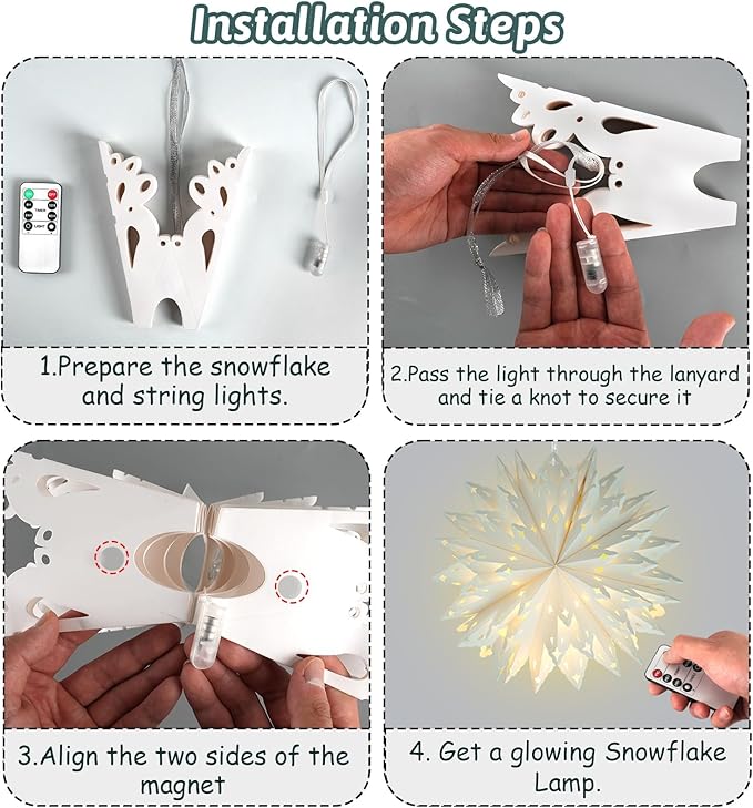 5 Pack Christmas Paper Snowflake Lanterns, Christmas Paper Star Lantern - Image 4