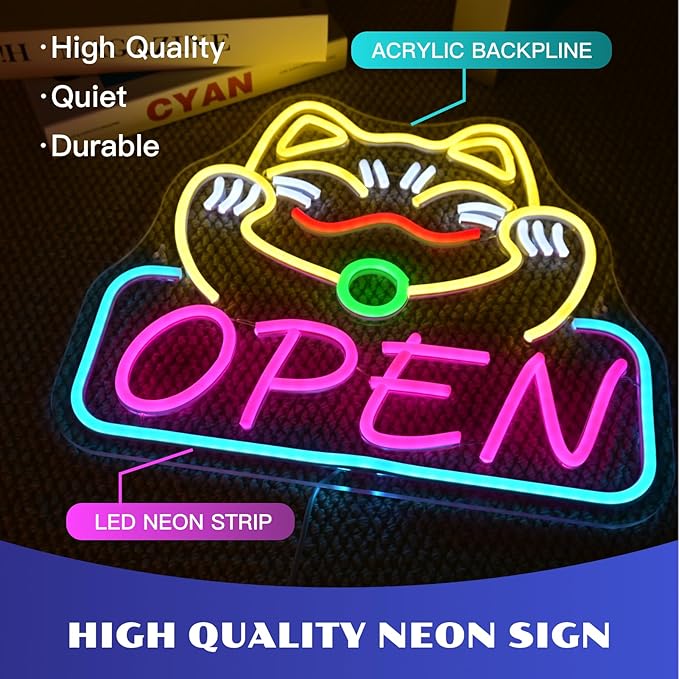 Ineonlife Lucky Cat Open Neon Sign Cute Cat Neon Signs - Image 2