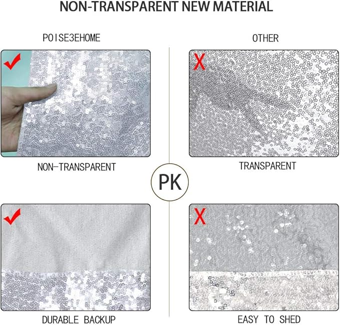 Poise3EHome 10Ft x 10Ft Silver Sequin Backdrop Curtain, Glitter Thick Satin - Image 7