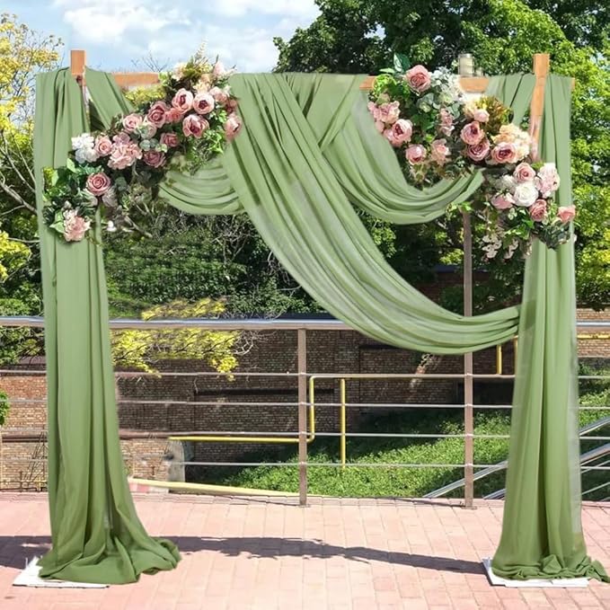 2 Panels Ceiling Drapes Wedding Arch Draping Fabric Sage Green Sheer Drapes - Image 6