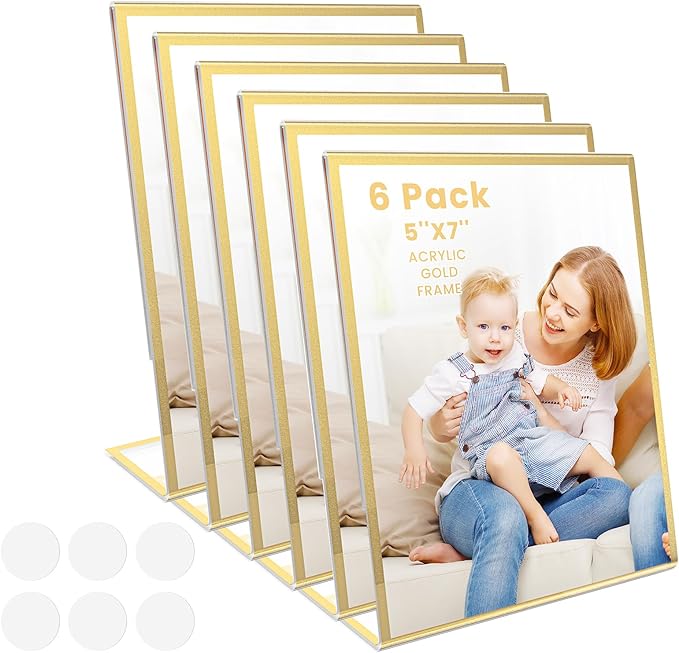Acrylic Gold Frames 5X7, Slanted Back Gold Picture Frames Table Acrylic Sign by displayyourphotosbrochuresmenusartworkadvertisementsetc