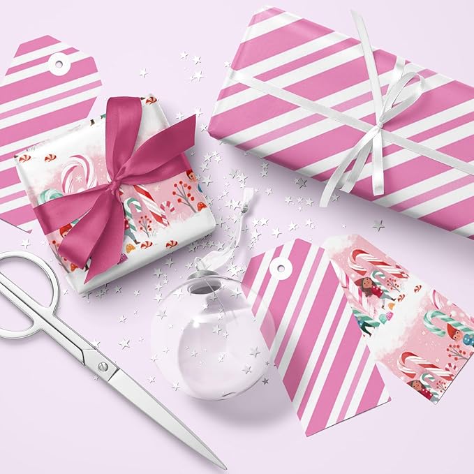 LeZakaa Christmas Pink Wrapping Paper Mini Roll - Image 2