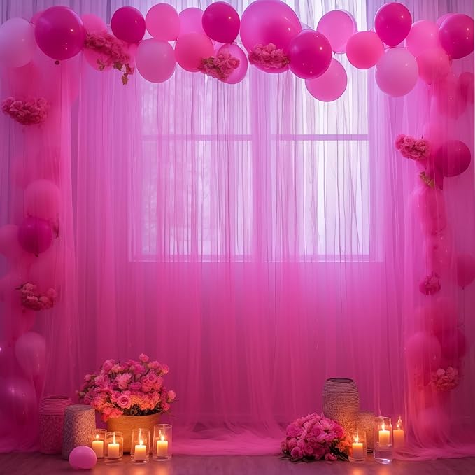 20x10 Hot Pink Tulle Backdrop Curtains - Image 5