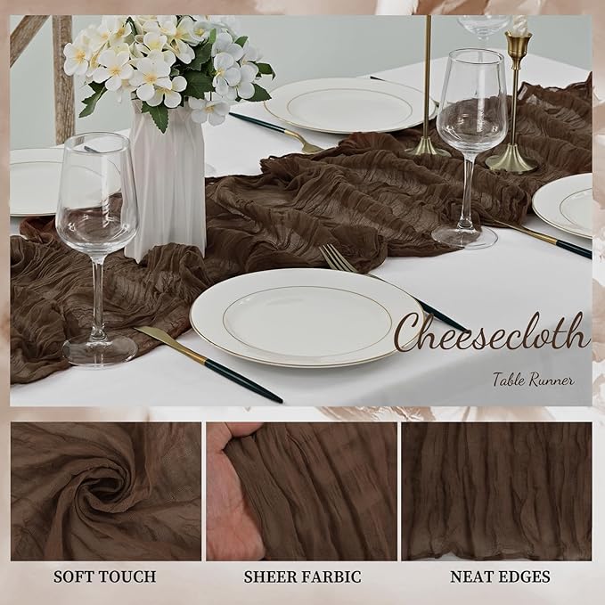 10FT 6 Pack Brown Cheesecloth Table Runner 20 x 120 Inch Long Boho Fabric - Image 3
