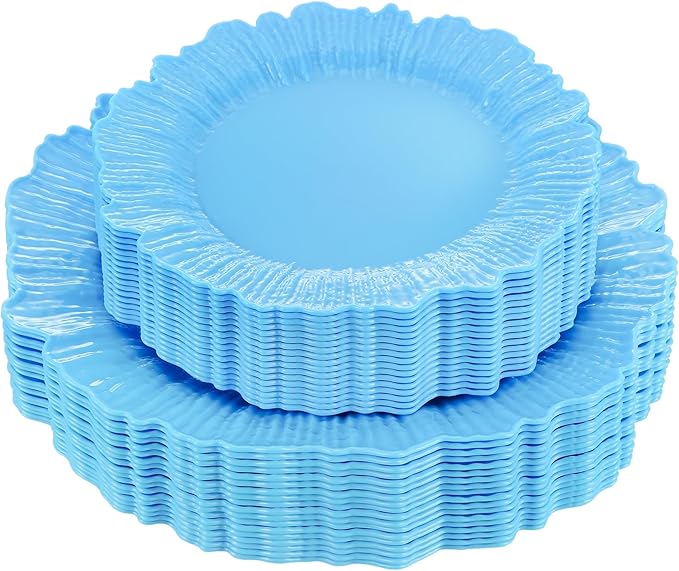 50 Pcs Blue Floral Plastic Plates, Fancy Disposable Plate, Heavy Duty Plastic - Image 7
