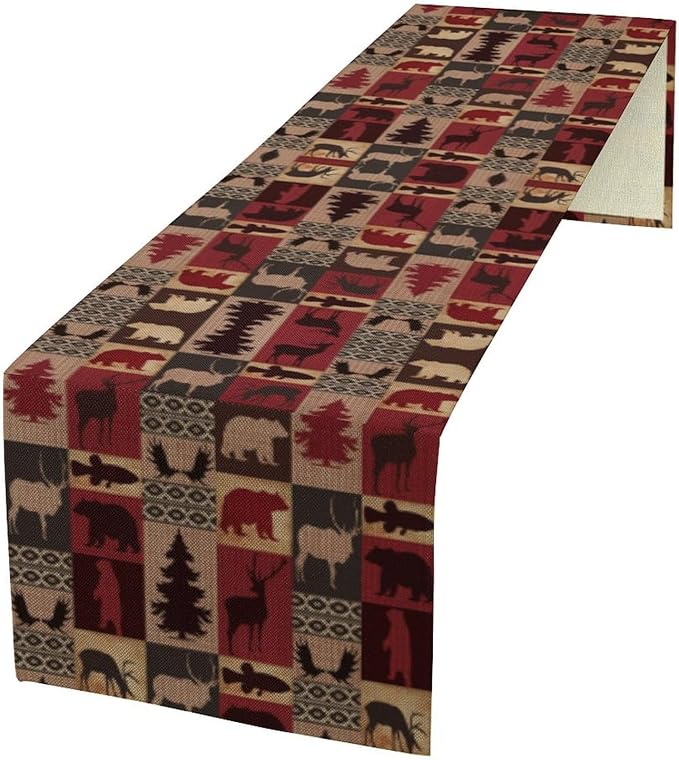 Retro Rustic Bear Table Runner, Wild Bear Cabin Pine Farmhouse Table Runner by ShiTingYu